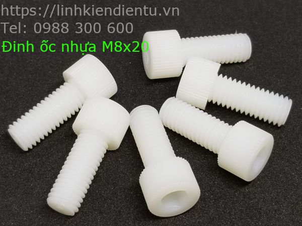 Vít nhựa M8 đầu lục giác âm có ren vặn tay M8x20 màu trắng - VNM8X20.LGA