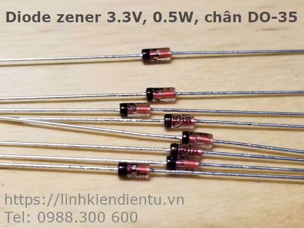 Diode zener ổn áp BZX55C3V3, 3.3v chân cắm DO-35 0.5W