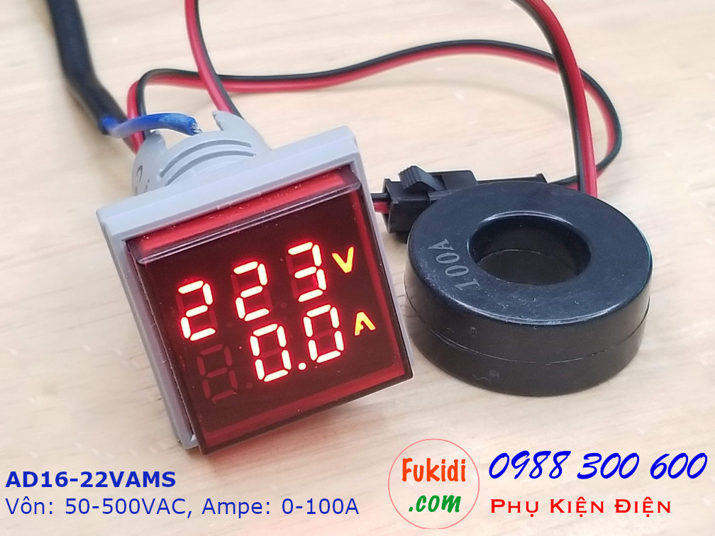Đồng hồ đo hai trong một vôn kế 50-500VAC và Ampe kế 0-100A - AD16-22VAMS