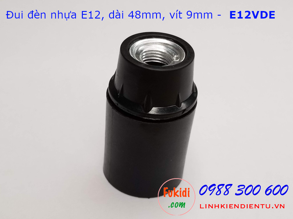 Đui đèn E12 vỏ nhựa màu đen đế kim loại 9mm - E12VDE