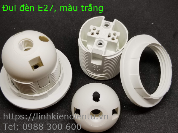 Đui đèn E27 nhựa màu trắng dùng cho đèn ngủ, đèn bàn