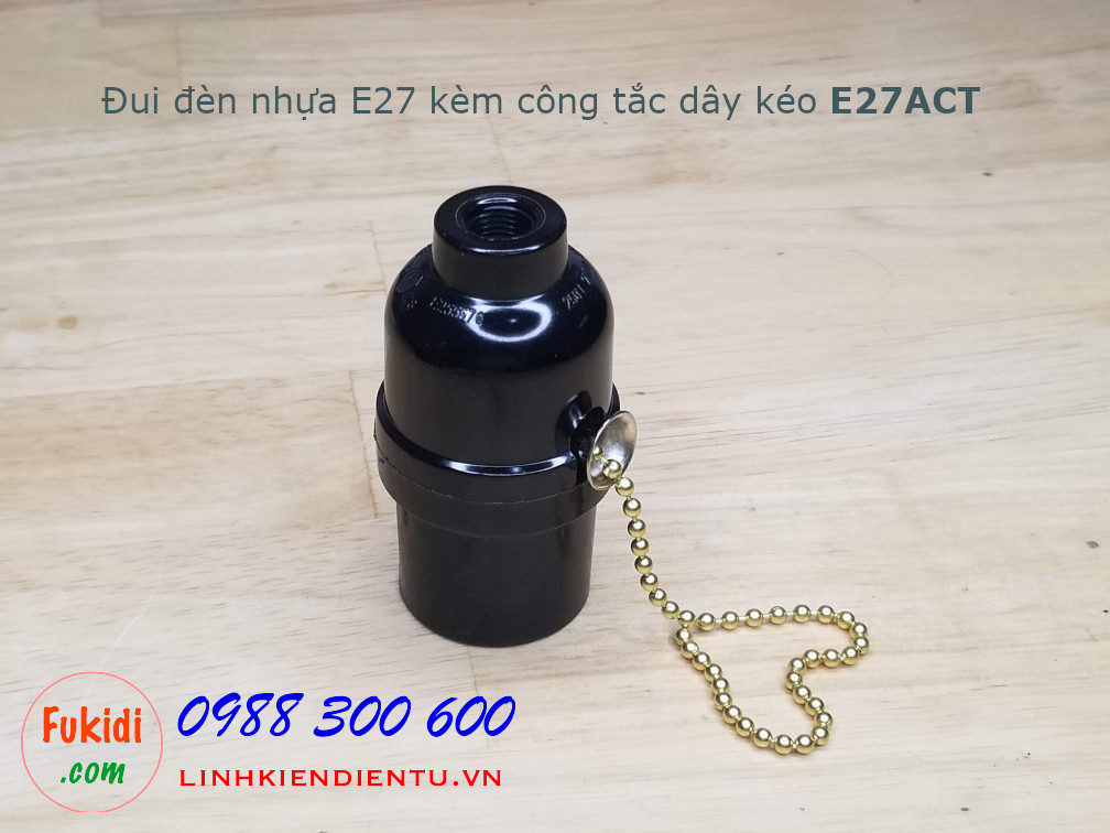 Đui đèn nhựa E26 E27 công suất 250W kèm theo công tắc dây kéo - E27ACT