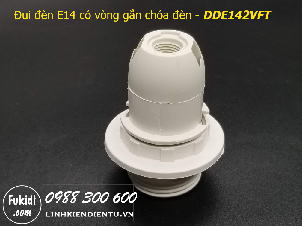 Đui đèn E14 nhựa trắng có khoen gắn chóa đèn - DDE142VFT