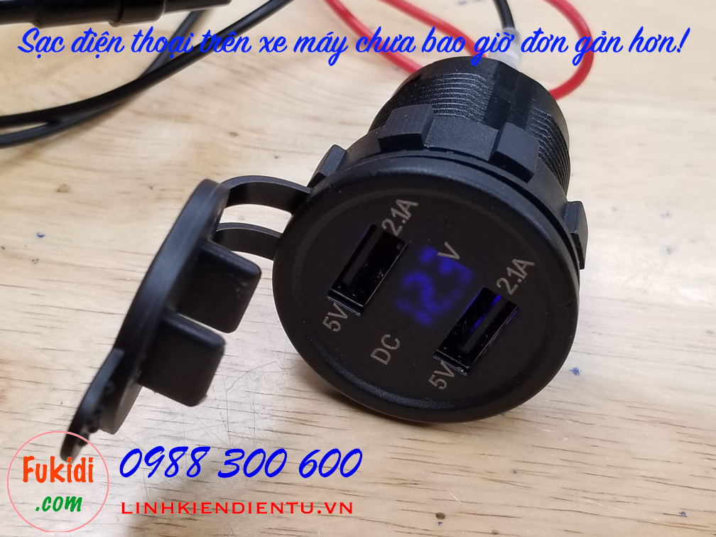 Bộ sạc điện thoại cho xe máy, sạc điện thoại ngõ ra 5V 2.1A từ điện áp 12V, 24V SA21V