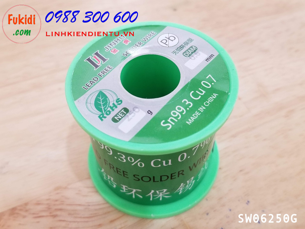 Cuộn dây thiếc hàn, chì hàn JINHU 0.6mm 250g  Sn99.3 Cu0.7 SW06250G