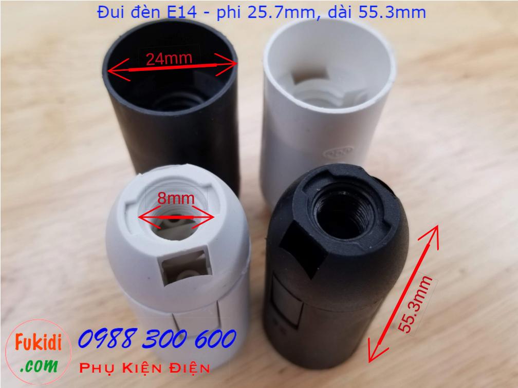 Chui đèn nhựa E14 thân mảnh, có hai màu trắng và đen 