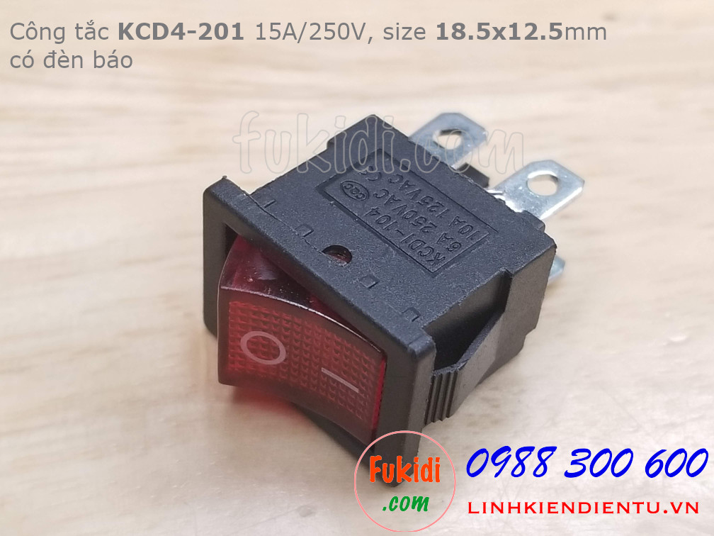 Công tắc KCD4-201 15A/250V có đèn báo màu đỏ