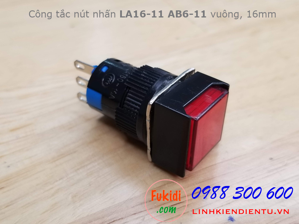 Nút nhấn nhả LA16-11BN/Y 5A/250VAC phi 16mm, đầu vuông màu đỏ - LA16SQR
