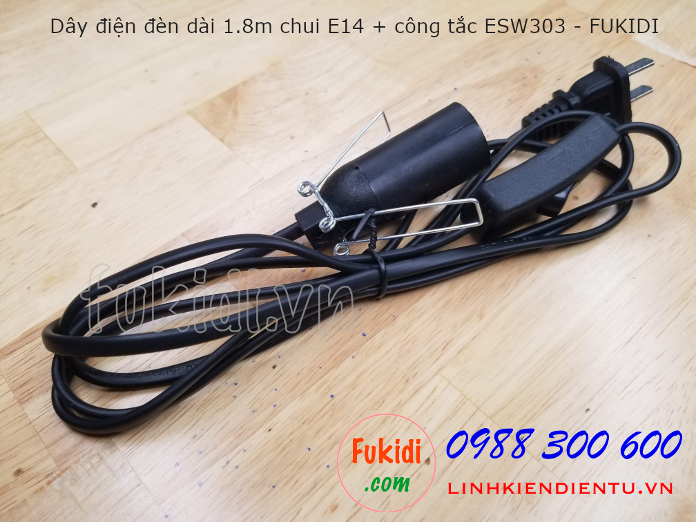Bộ dây cắm nguồn đèn 1.8m, công tắc 303, đui đèn E14 màu đen - DC3E14