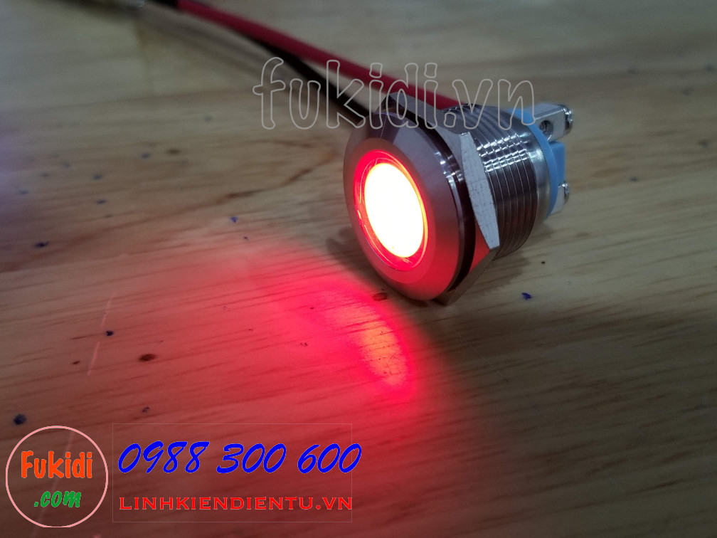 Đèn LED báo nguồn vỏ inox phi 19mm, điện áp 12-24V, màu đỏ SL1924R