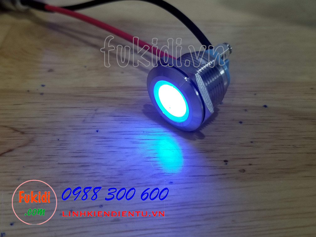 Đèn LED báo nguồn vỏ inox phi 19mm, điện áp 12-24V, màu xanh lục SL1924B