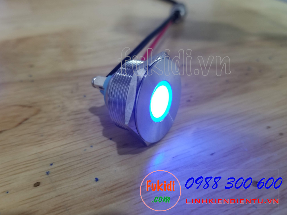 Đèn LED báo nguồn vỏ inox phi 25mm không thấm nước, điện áp 12V, màu xanh lục