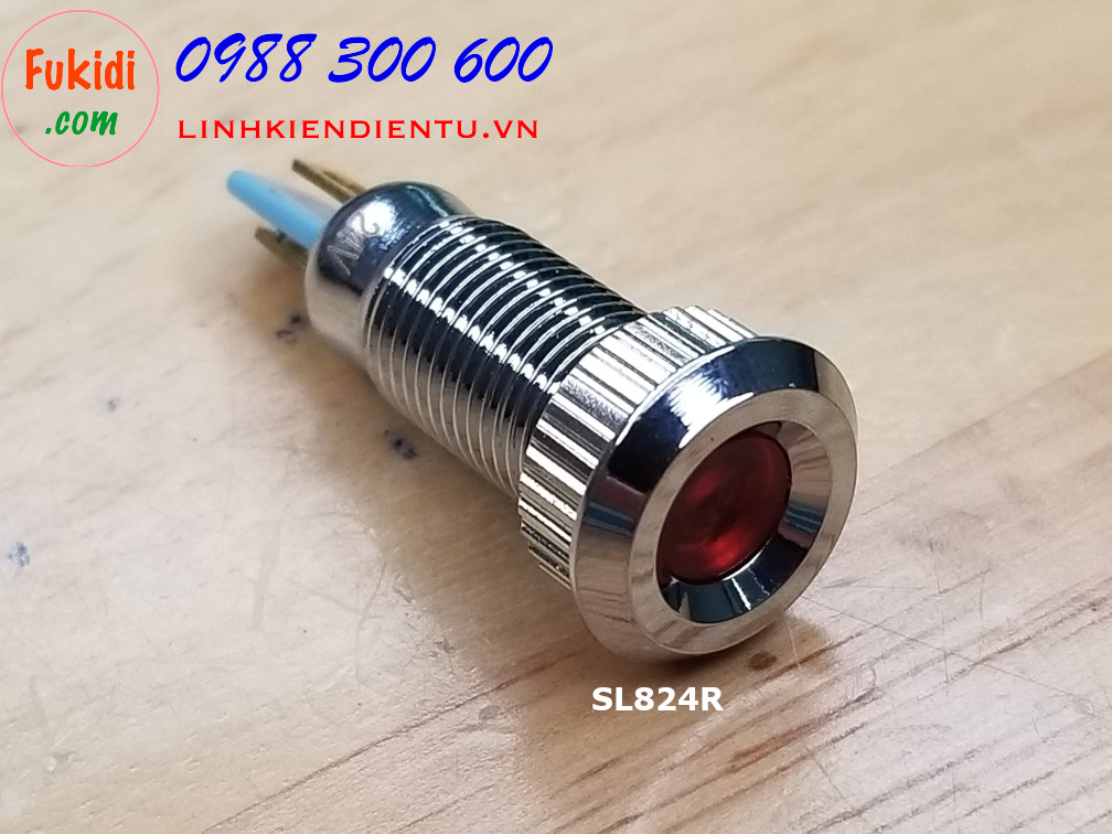 Đèn LED báo nguồn 24V, phi 8mm vỏ kim loại màu đỏ SL824R