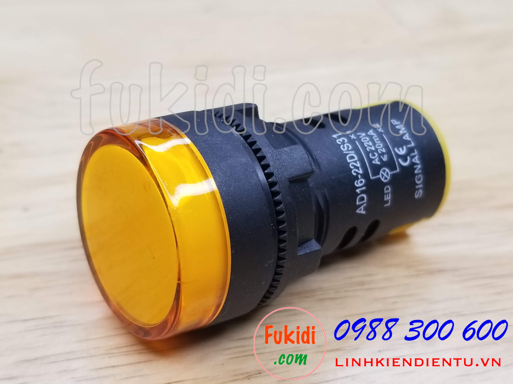 Đèn LED báo nguồn 220V phi 22mm màu vàng AD16-22DS