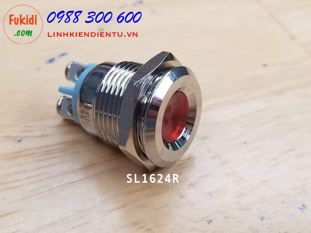 Đèn báo phi 16mm 220V vỏ kim loại, sáng màu đỏ SL16220R