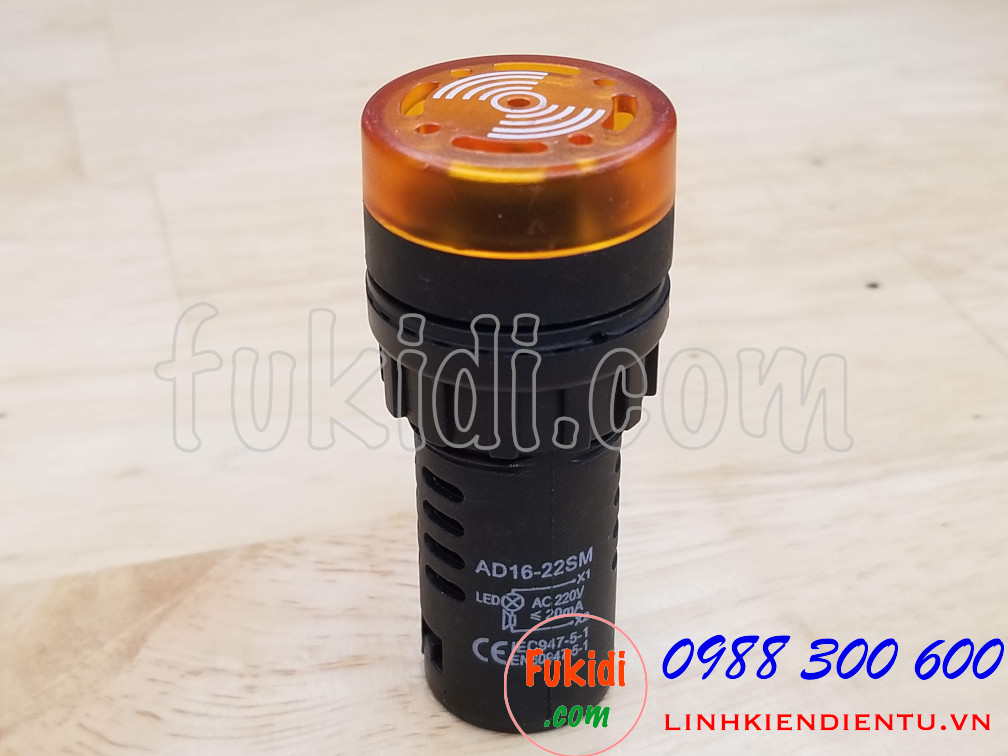 Đèn báo có còi phi 22mm AD16-22SM điện áp 220VAC màu vàng