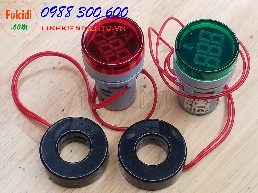 Đồng hồ đo dòng điện AC mini, tầm đo 0-100A, phi 22mm model AD16-22DSA