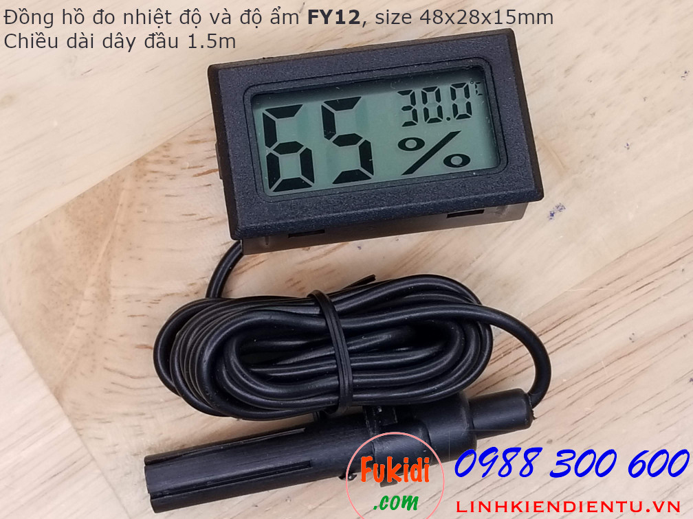 Nhiệt kế và ẩm kế, đồng hồ đo nhiệt độ và độ ẩm có đầu đò dài 1.5m, hiển thị LCD FY12