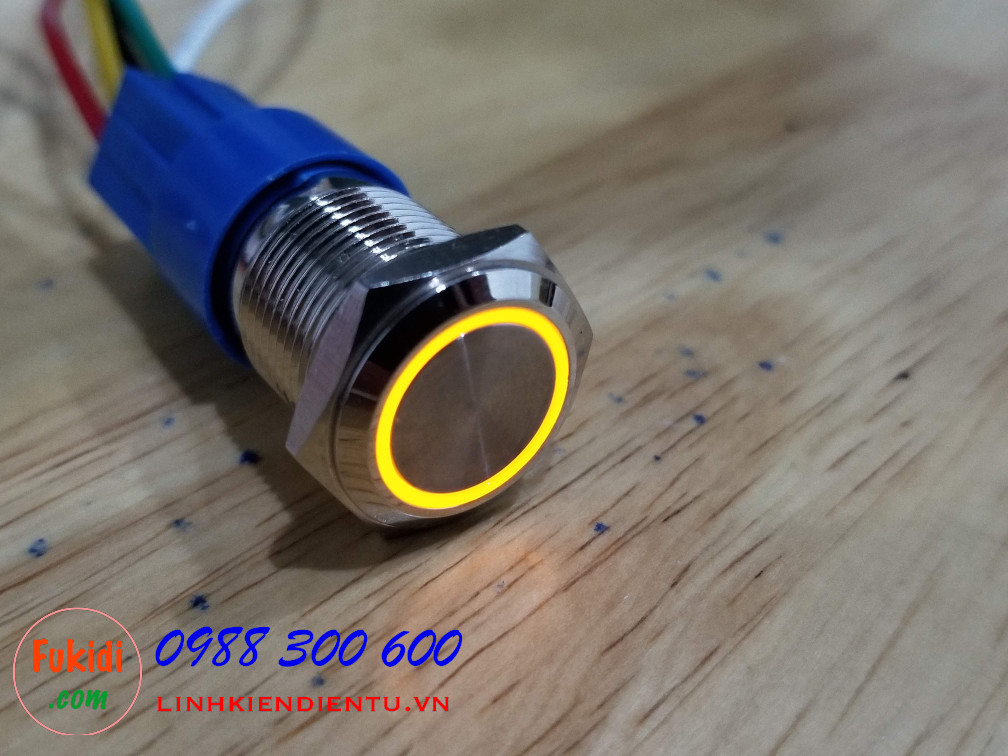 BN1624Y Nút nhấn nhả có đèn, vỏ inox, phi 16mm, 24v đèn LED màu vàng