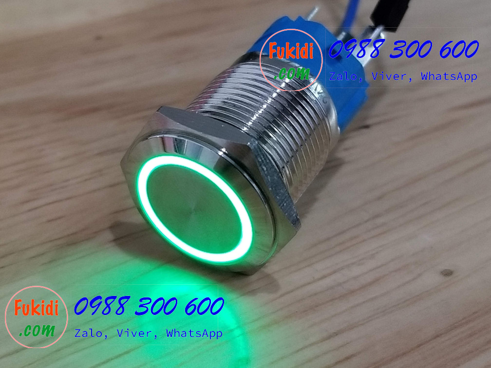 BN1624G Nút nhấn nhả có đèn, vỏ inox, phi 16mm, 24v đèn LED màu xanh lá
