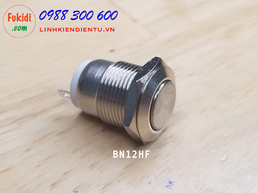BN12HL Nút nhấn nhả vỏ kim loại phi 12mm, đầu nút cao, chống thấm nước