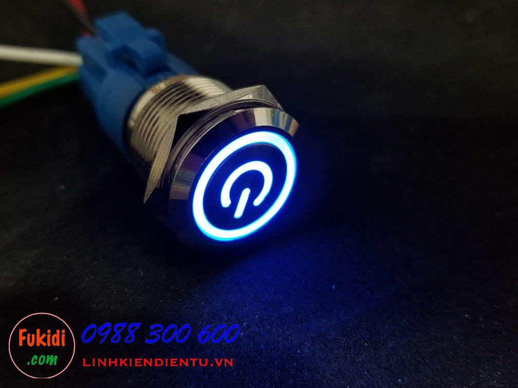 BN1924PB - Nút nhấn nhả có đèn, vỏ inox, phi 19mm, 24v đèn LED hình nút nguồn màu xanh lục