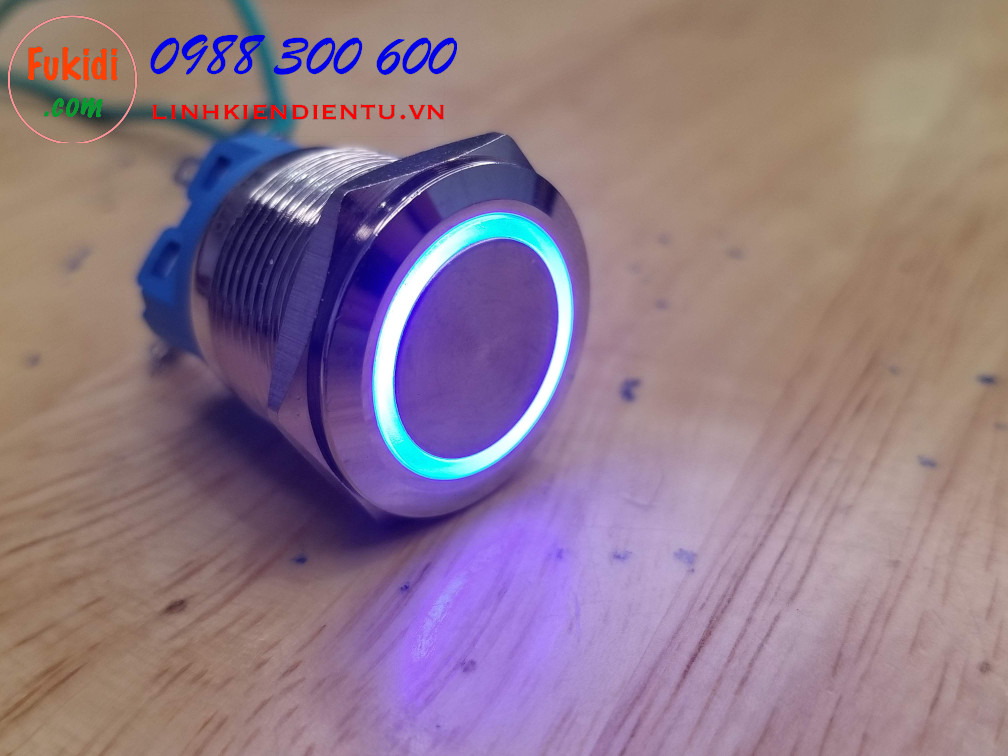 Nút reset vỏ kim loại, 12-24V, phi 22mm có đèn màu xanh lục BN2224B