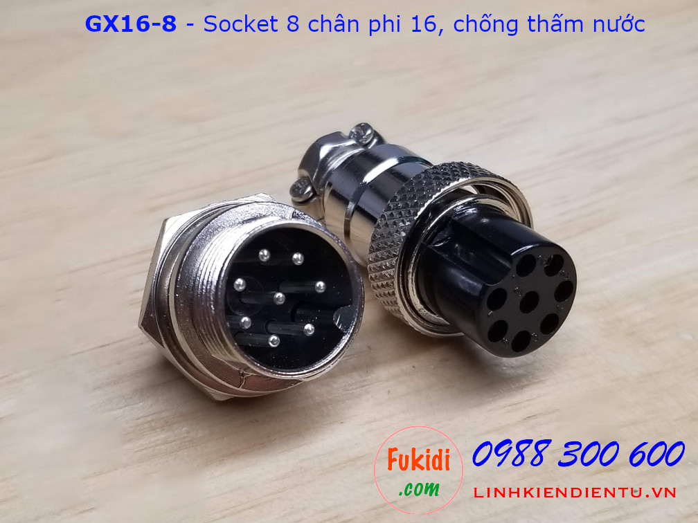 GX16-8 socket ra tám dây, đầu hàn chì, chống thấm, phi 16mm