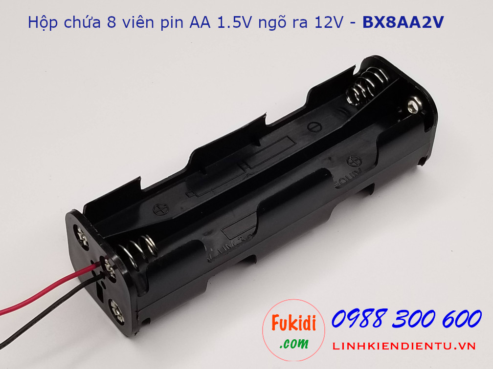 Hộp chứa 8 viên pin AA 1.5V ra điện áp 12VDC hai viên nối thẳng - BX8AA2V