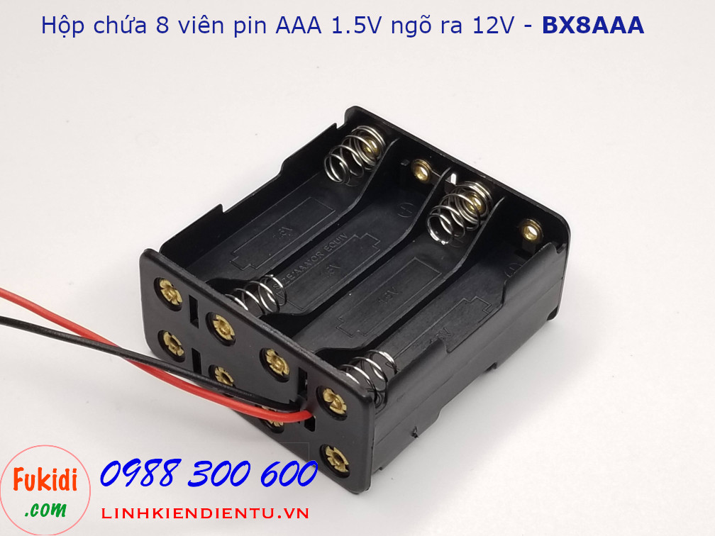 Hộp chứa 8 viên pin AAA 1.5V (pin 3A) cho ra điện áp 12VDC - BX8AAA