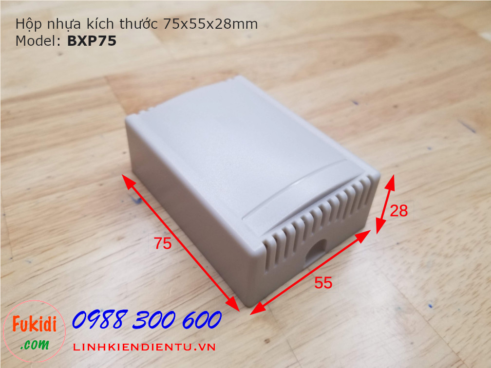 Hộp nhựa kích thước 75x55x28mm phù hợp với các sản phẩm điện tử công suất BXP75