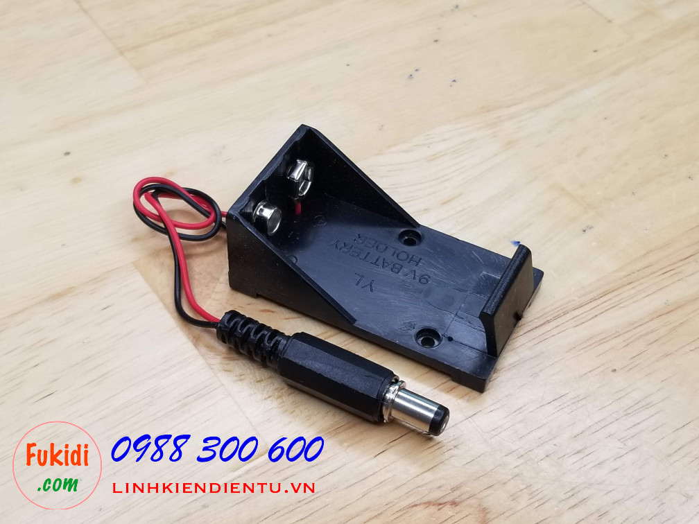 Hộp chuyển đổi đế pin vuông 9V sang jack DC 2.5, jack DC 2.1