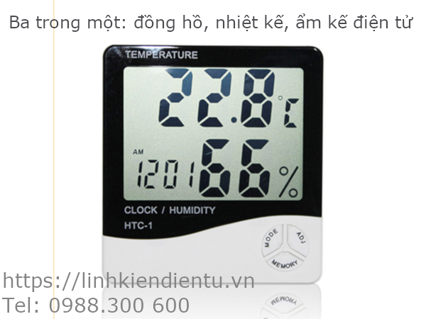 Ba trong một: đồng hồ, nhiệt kế và ẩm kế điện tử HTC-1