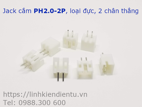 Jack cắm PH2.0-2P đực, 2 chân thẳng