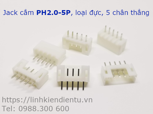 Jack cắm PH2.0-5P đực, 5 chân thẳng