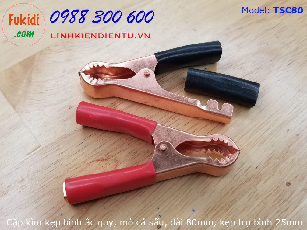 Kẹp bình ắc quy 50A mỏ cá sấu dài 80mm, mở rộng 25mm TSC80