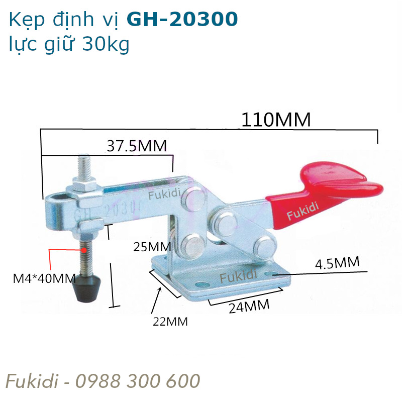 Kẹp định vị GH-20300 thép mạ kẽm, lực giữ 30kg, dài 110mm