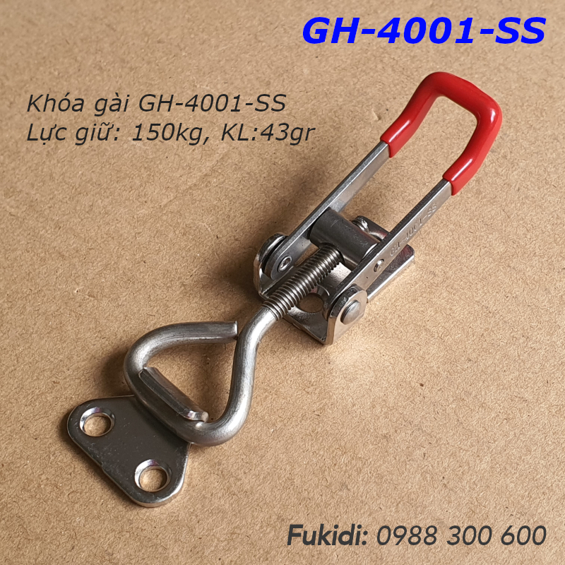 Khóa gài nhanh hay cam kẹp inox 304, dài 90mm lực giữ 150kg - GH-4001-SS