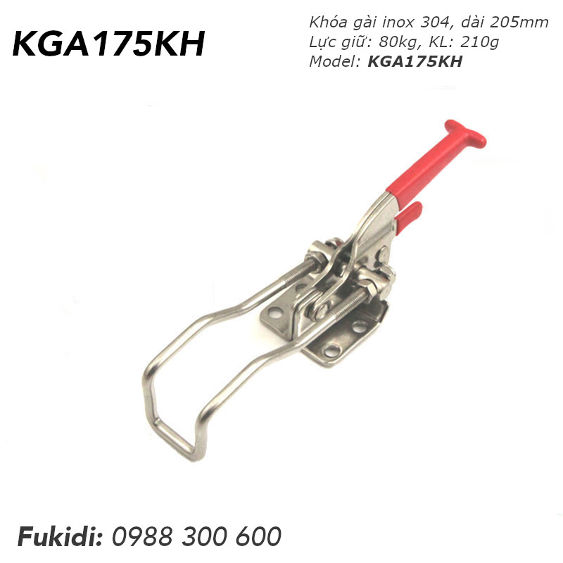 Khóa gài inox 304, chiều dài 205mm, móc dài, có khóa - KGA175KH