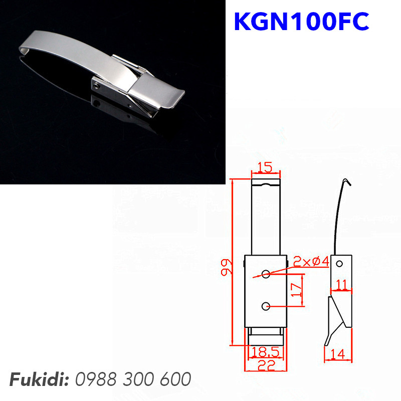 Khóa gài nhanh inox 304 dạng chữ C, KT 22x100mm - KGN100FC