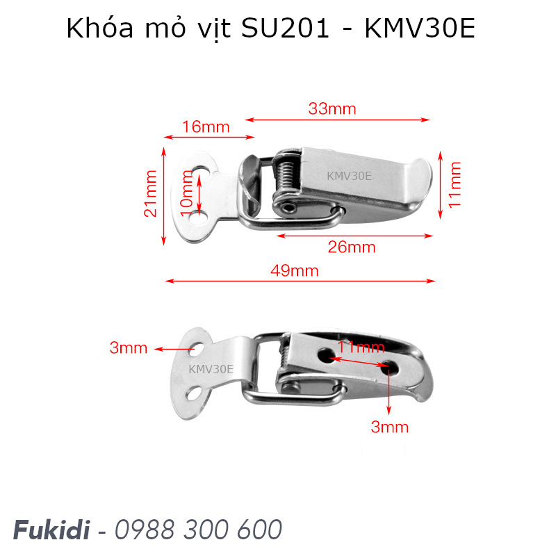 Khóa mỏ vịt inox 201 KT 11x33mm - KMV30E