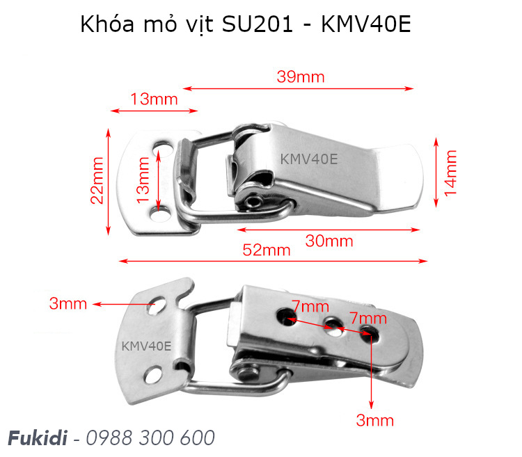 Khóa mỏ vịt inox 201 KT 14x39mm - KMV40E