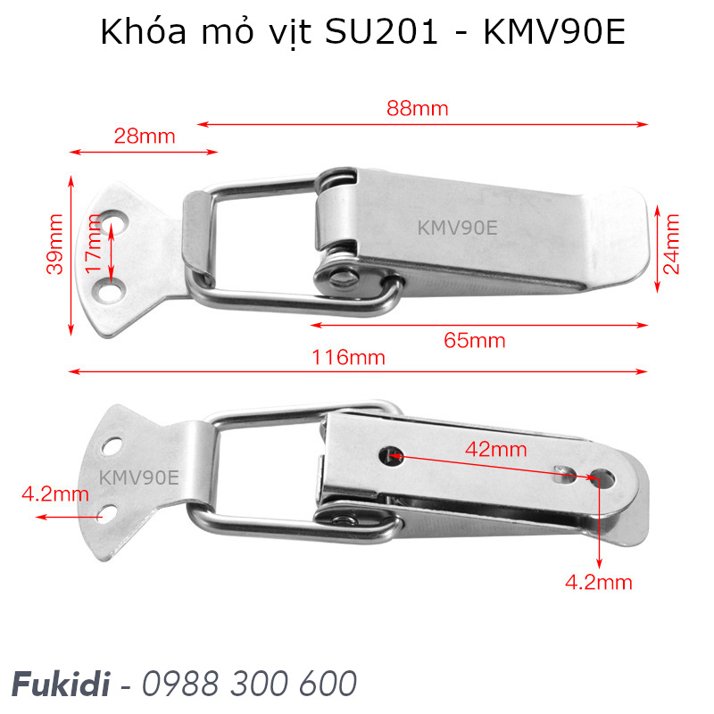 Khóa mỏ vịt, khóa gài hộp gỗ SU201 KT 24x88mm - KMV90E