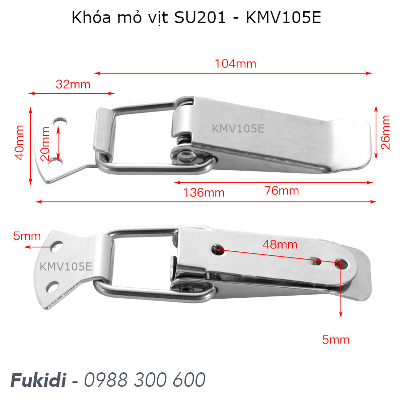 Khóa mỏ vịt, khóa gài hộp gỗ SU201 KT 26x104mm - KMV105E