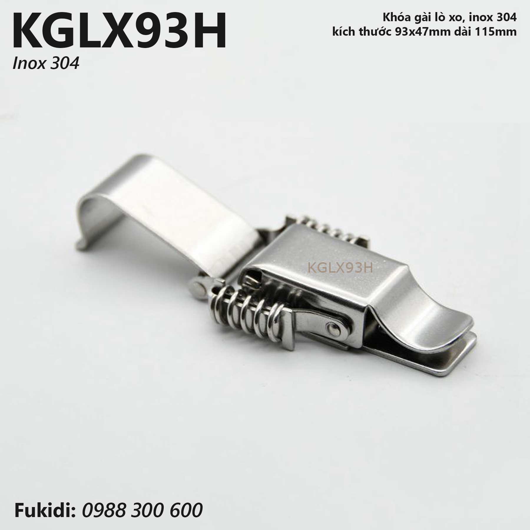 Khóa mỏ vịt lò xo inox 304 dài 115mm - KGLX93H