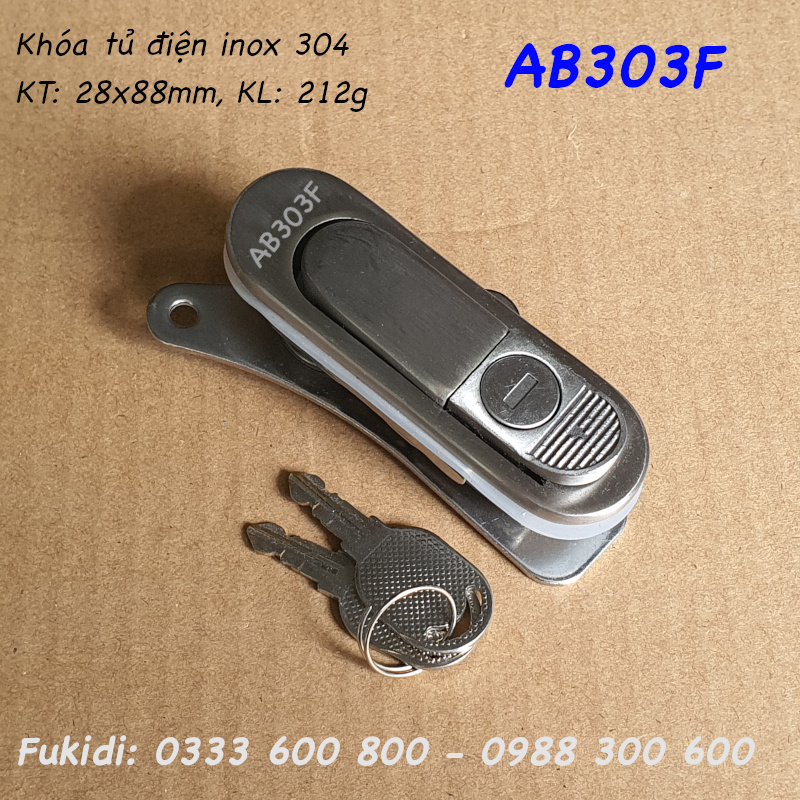 Khóa tủ điện kiểu chữ nhật inox 304, KT 28x88mm  - AB303F