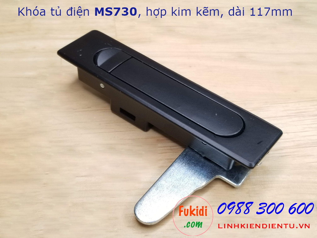 Khóa tủ điện hợp kim kẽm màu đen, dài 117mm MS730