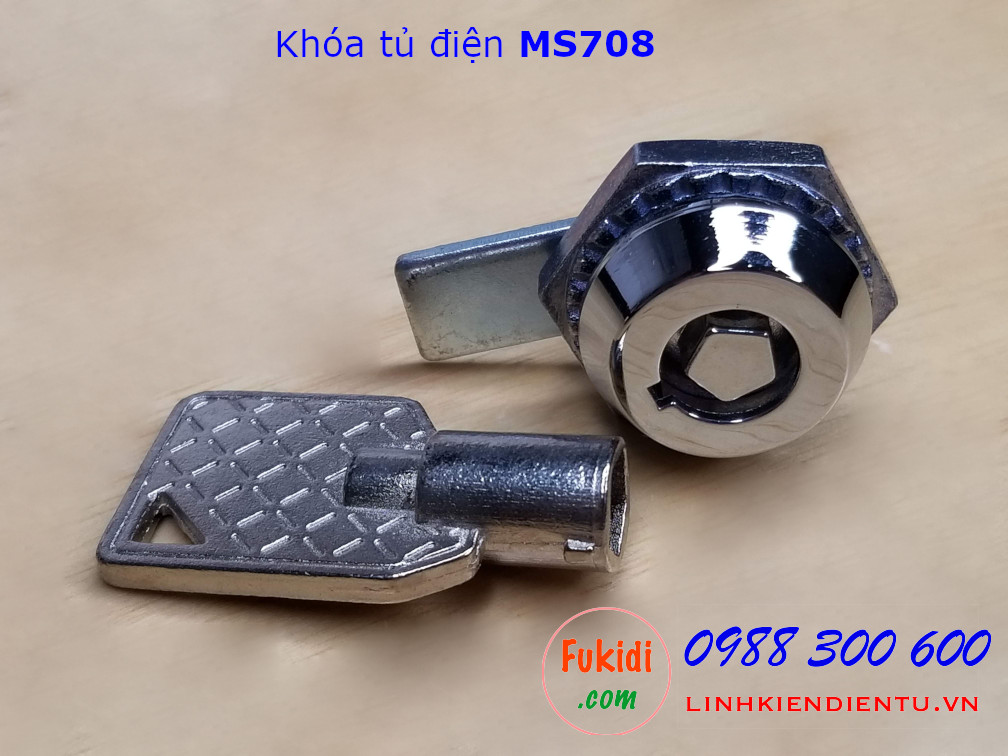 Khóa tủ điện MS708 đầu lục giác, phi 18mm, cần gạt dài 25mm