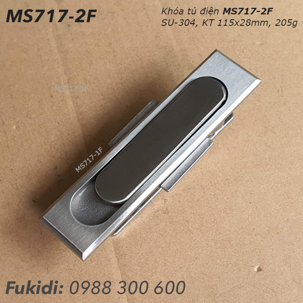 Khóa tủ điện MS717 inox 304, KT 115x28mm - MS717-2F