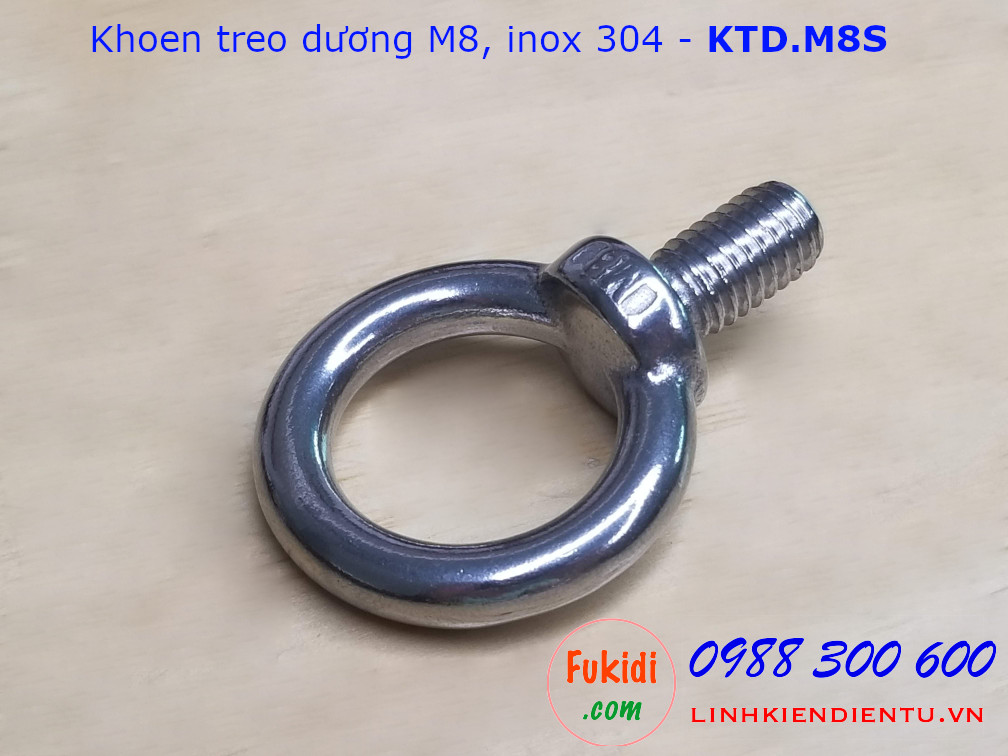 Khoen treo dương M8 inox 304, đường kính trong 20mm, ren 15mm - KTD.M8S